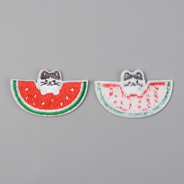 

PandaHall Computerized Embroidery Cloth Iron on/Sew on Patches, Appliques, Costume Accessories, Watermelon with Cat, Red, 31x51x1mm Cloth...