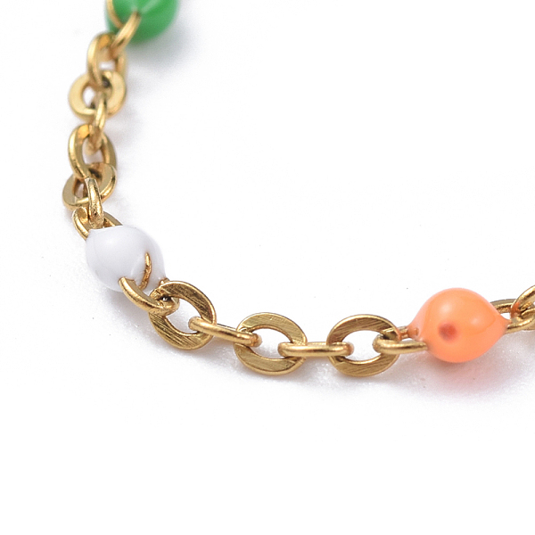 

PandaHall 304 Stainless Steel Cable Chain Bracelets, with Enamel and Lobster Claw Clasps, Colorful, Golden, 7-5/8 inch(19.5cm) 304 Stainless...