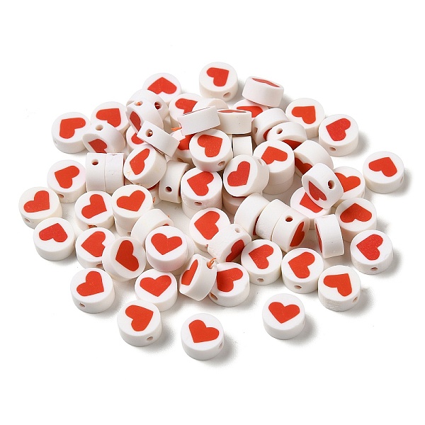 

PandaHall Handmade Polymer Clay Beads, Round with Heart, Red, 9.5x4.5mm, Hole: 1.8mm Polymer Clay Round Red