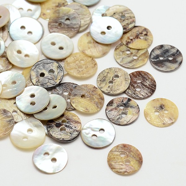 

PandaHall 2-Hole Flat Round Mother of Pearl Buttons, Akoya Shell Button, Tan, 10x1mm, Hole: 1.5mm, about 2880pcs/bag Mother of Pearl Flat..., Orange