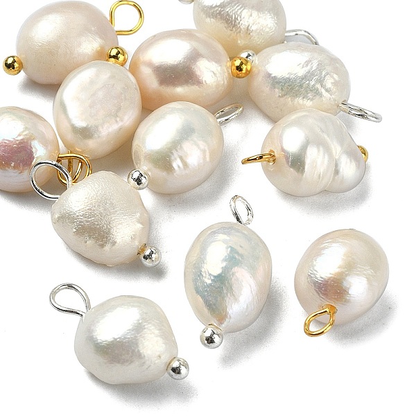 

PandaHall 12Pcs 2 Colors Natural Pearl Potato Charms, with Brass Loops, Golden & Silver, 13~15x6~8x6mm, Hole: 2.8mm, 6pcs/color Pearl Potato