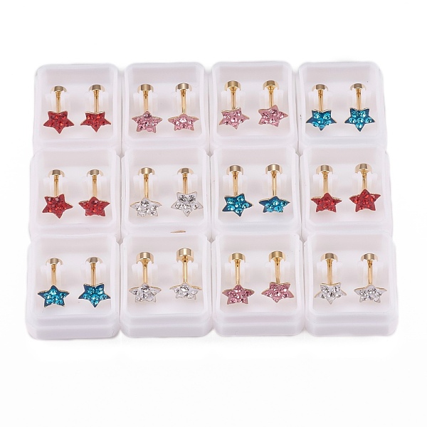 

PandaHall 304 Stainless Steel Earlobe Plugs, Screw Back Earrings, with Polymer Clay Rhinestone, Star, Golden, Mixed Color, 11mm, Pin: 1mm..., Multicolor