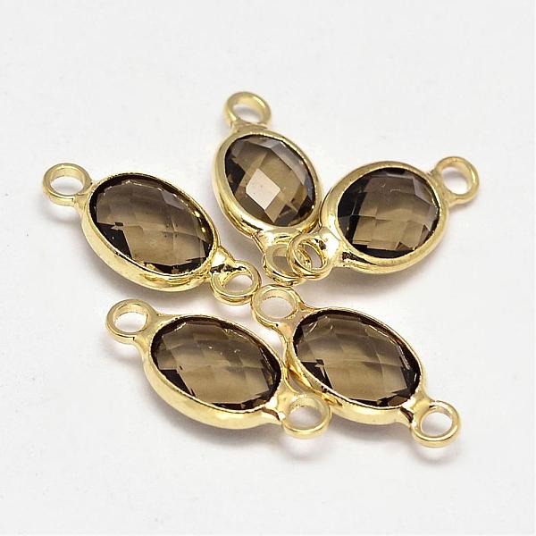 

PandaHall Oval Faceted Golden Brass Glass Links connectors, Dark Khaki, 15x7x3.2mm, Hole: 1mm Glass Oval Yellow