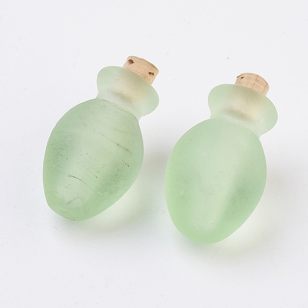 PandaHall Handmade Lampwork Perfume Bottle Pendants, Essential Oil Bottle, Frosted, Light Green, 29~30mm, Hole: 5~5.5mm, Bottle Capacity...