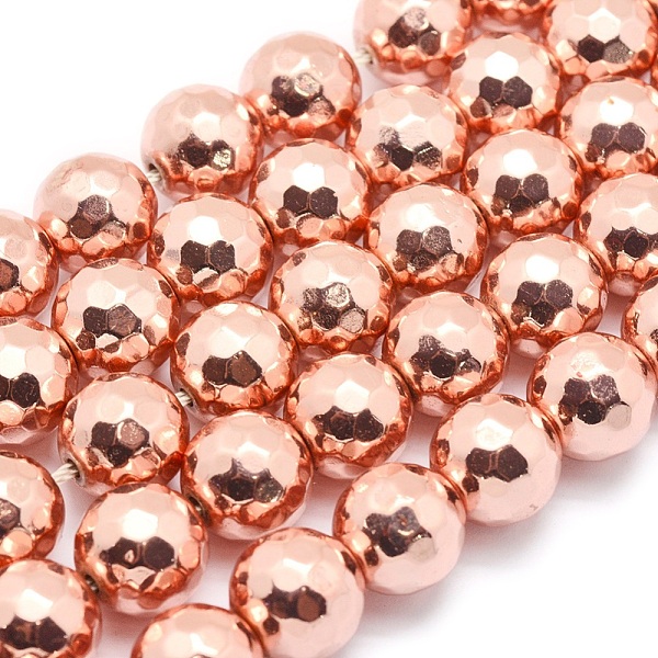 PandaHall Electroplate Non-magnetic Synthetic Hematite Beads Strands, Grade AAA, Long-Lasting Plated, Faceted, Round, Rose Gold Plated, 8mm...