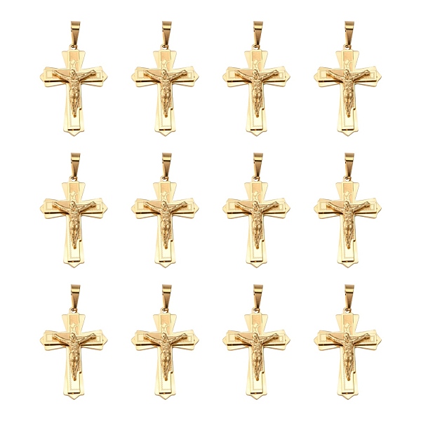

PandaHall Golden 304 Stainless Steel Crucifix Cross Big Pendants for Easter, 49x33mm, Hole: 12mm 304 Stainless Steel Cross