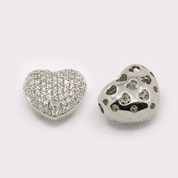 

PandaHall Hollow Heart Brass Cubic Zirconia Beads, Platinum, 12x13.5x8mm, Hole: 1mm Brass+Cubic Zirconia Heart
