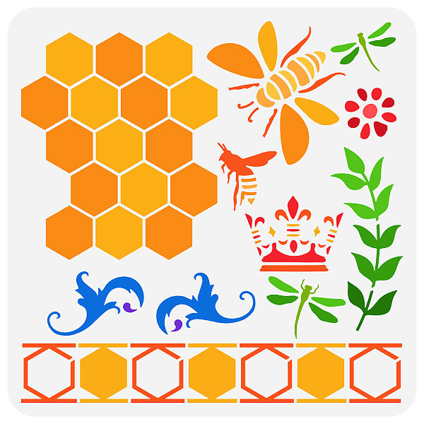 

PandaHall PET Hollow Out Drawing Painting Stencils, for DIY Scrapbook, Photo Album, Bees Pattern, 30x30cm Plastic Bees