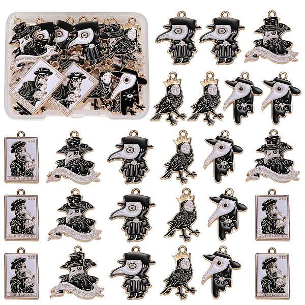 

PandaHall 25Pcs 5 Style Alloy Enamel Pendants, Light Gold, Plague Doctor Crow Charm, Black, 25.5~26.5x16.5~25x1~1.5mm, Hole: 2mm, 5pcs/style...