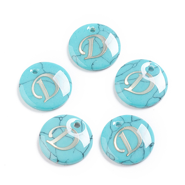 

PandaHall Synthetic Turquoise Charms, with Plastic Letter, Flat Round, Letter.D, 15x2mm, Hole: 1.5mm Synthetic Turquoise Letter D