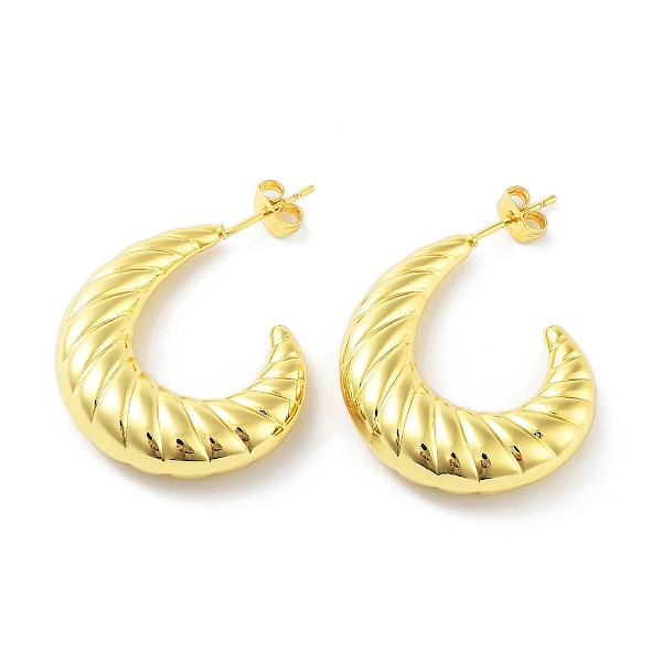

PandaHall Brass Stud Earrings, Half Hoop Earrings, Real 18K Gold Plated, 32x8.5mm Brass Arch