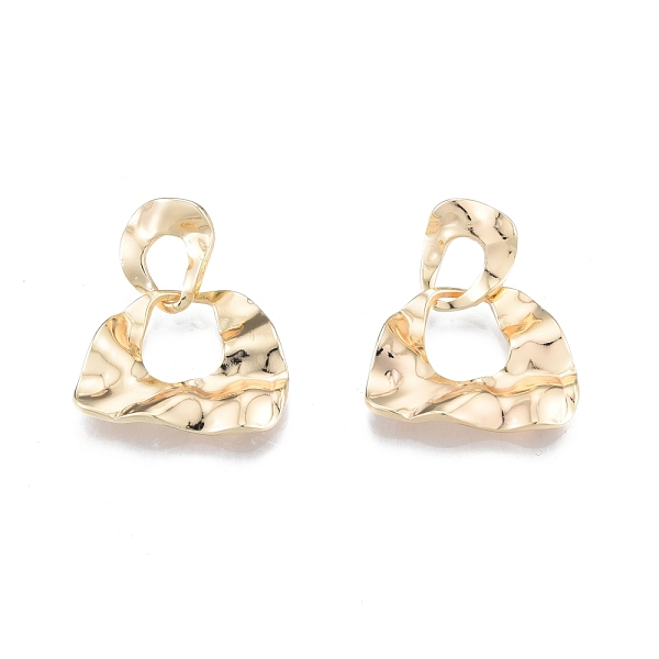 

PandaHall Brass Twist Half Round Dangle Stud Earrings for Women, Real 18K Gold Plated, 34x26mm, Pin: 0.7mm Brass Half Round