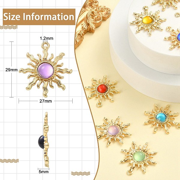 

PandaHall 26Pcs 13 Colors Acrylic Pendants, with Alloy Findings, Sun, Golden, Mixed Color, 29x27x5mm, Hole: 1.2mm, 2Pcs/color Alloy+Acrylic..., Multicolor