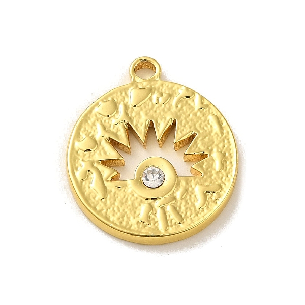 

PandaHall 304 Stainless Steel Pendants, with Rhinestone, Flat Round with Sun Charm, Real 18K Gold Plated, 20.5x18x2.5mm, Hole: 1.8mm...