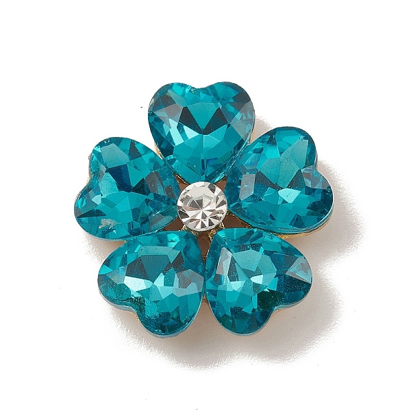 

PandaHall Alloy Cabochons, with Glass Rhinestone, Ligh Gold, Flower, Cyan, 19x19x5.5mm Alloy Flower Cyan