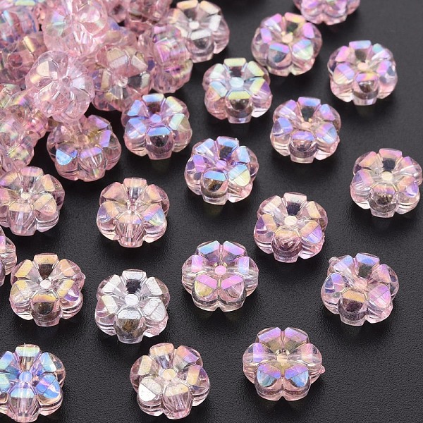 

PandaHall Transparent Acrylic Beads, AB Color Plated, Flower, Pink, 10x5mm, Hole: 1.8mm, about 1650pcs/500g Acrylic Flower Pink