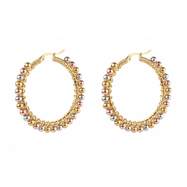 

PandaHall 304 Stainless Steel Beaded Hoop Earrings, Hypoallergenic Earrings, with Brass Round Beads, Multi-color, 46mm, Pin: 1x0.7mm Brass...