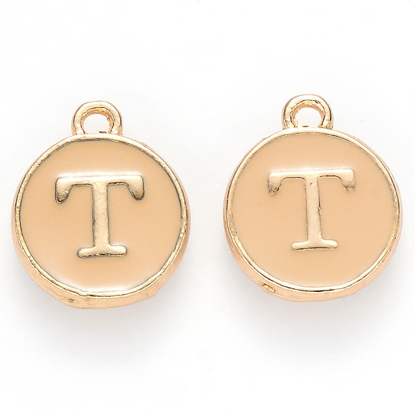 

PandaHall Golden Plated Alloy Enamel Charms, Cadmium Free & Lead Free, Enamelled Sequins, Flat Round with Letter, Wheat, Letter.T, 14x12x2mm..., Orange