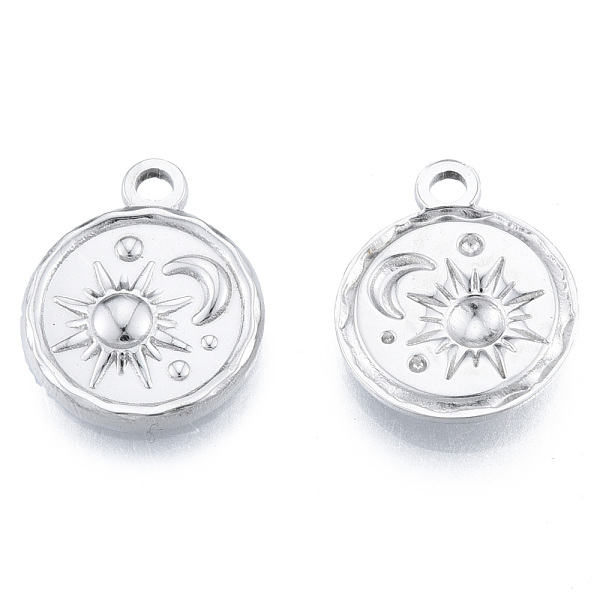 

PandaHall 201 Stainless Steel Pendants, Flat Round with Sun & Moon, Stainless Steel Color, 19x15.5x2.5mm, Hole: 2mm 201 Stainless Steel Flat...
