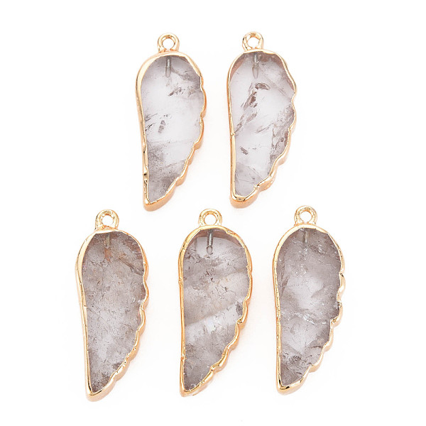 

PandaHall Natural Quartz Crystal Pendants, Rock Crystal Pendants, with Light Gold Plated Iron Loop, Wing, 33~33.5x12~13x5~6mm, Hole: 1.8mm...