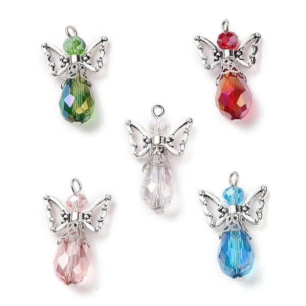 

PandaHall Alloy Pendants, with Electroplate Glass Beads, Tibetan Style Alloy Beads, Tibetan Style Cone Alloy Bead Caps, Angel, Antique..., Multicolor