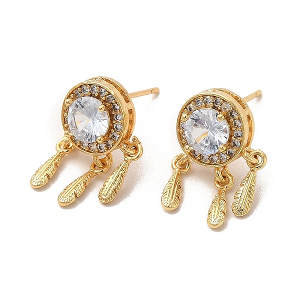 

PandaHall Rack Plating Brass Micro Pave Cubic Zirconia Stud Earring for Women, Glass Woven Net/Web with Feather Dangle Earrings..., Clear