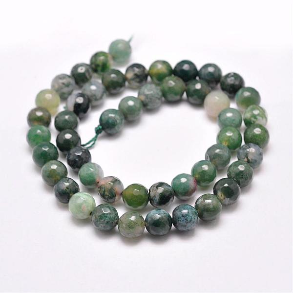 

PandaHall Natural Moss Agate Beads Strands, Round, Faceted, Sea Green, 6mm, Hole: 1mm, about 65pcs/strand, 15.5 inch Moss Agate Round Green