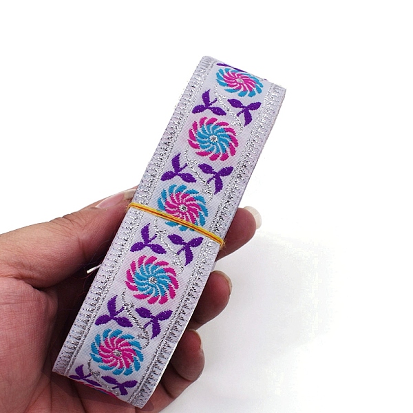 

PandaHall 6.5M Ethnic Style Flat Embroidery Polyester Ribbons, Jacquard Ribbon, Garment Accessories, Flower Pattern, Snow, 1-1/4 inch(33mm)..., White