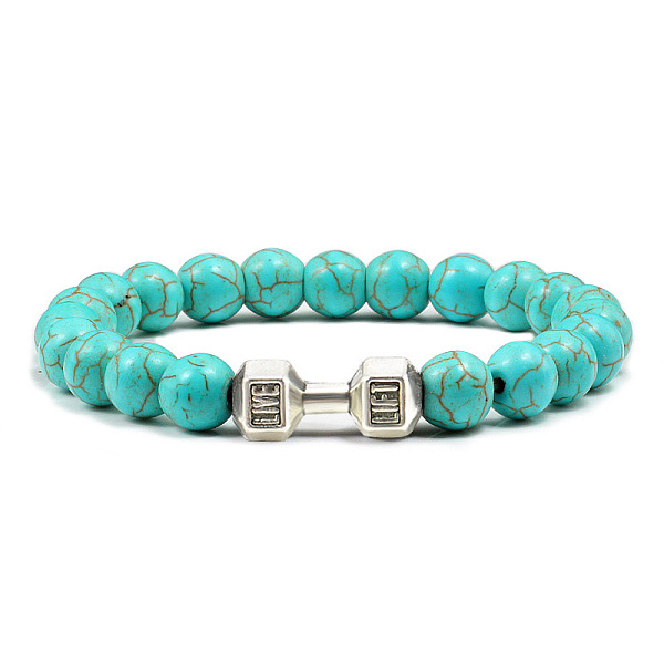 

PandaHall Blue turquoise alloy dumbbell jewelry bracelet for men's high-end and versatile accessories Natural Gemstone