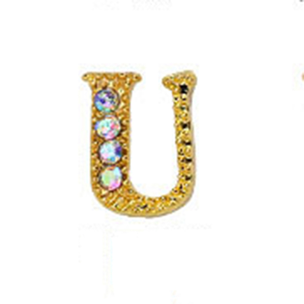 

PandaHall Alloy Gold Rhinetone Letters Nail Stud Cabochons, 3D Capital Alphabet, for Women Girls DIY Making Nail Art Design, Letter.U..., Clear