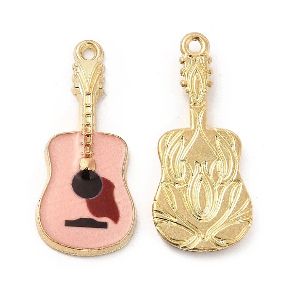 

PandaHall Rack Plating Golden Tone Alloy Pendants, with Printed Enamel, Cadmium Free & Nickel Free & Lead Free, Guitar Charm, Light Salmon...