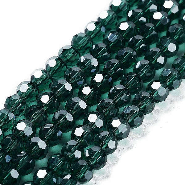 

PandaHall Electroplate Transparent Glass Beads Strands, Faceted(32 Facets), Round, Pearl Luster Plated, Sea Green, 6mm, Hole: 1mm, about...
