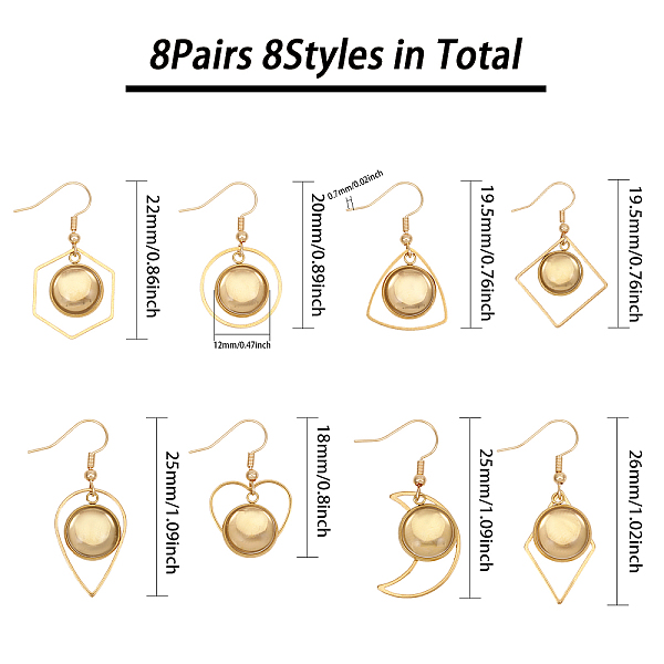 

PandaHall 8 Pairs 8 Styles Blank Glass Dome Dangle Earrings, Rhombus & Flower & Hexagon & Heart 304 Stainless Steel Drop Earrings for Women...