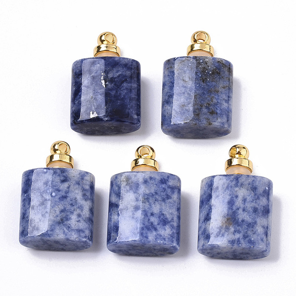 

PandaHall Natural Blue Spot Jasper Openable Perfume Bottle Pendants, with Golden Tone Brass Findings, Essential Oil Bottle...