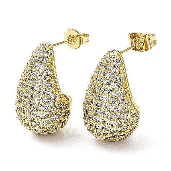 

PandaHall Cubic Zirconia Teardrop Stud Earrings, Real 16K Gold Plated Brass Earrings for Woman, Clear, 20x12mm Cubic Zirconia Teardrop Clear