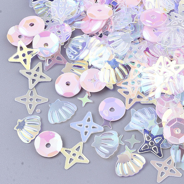 

PandaHall Ornament Accessories, PVC Plastic Paillette/Sequins Beads, Shell & Star & Flat Round, Pink, 3~8x3~8x0.4mm, Hole: 0.9~1mm PVC Mixed...