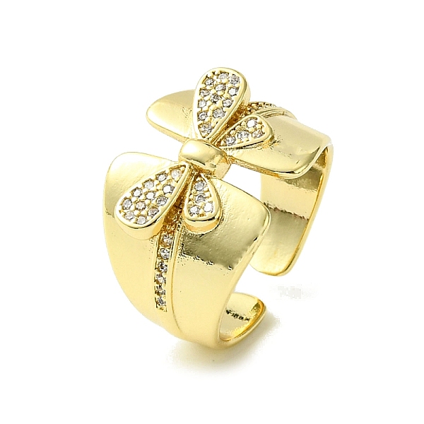 

PandaHall Brass Micro Pave Cubic Zirconia Open Cuff Rings, Bowknot, Real 16K Gold Plated, Inner Diameter: 17mm Brass+Cubic Zirconia Bowknot..., Clear