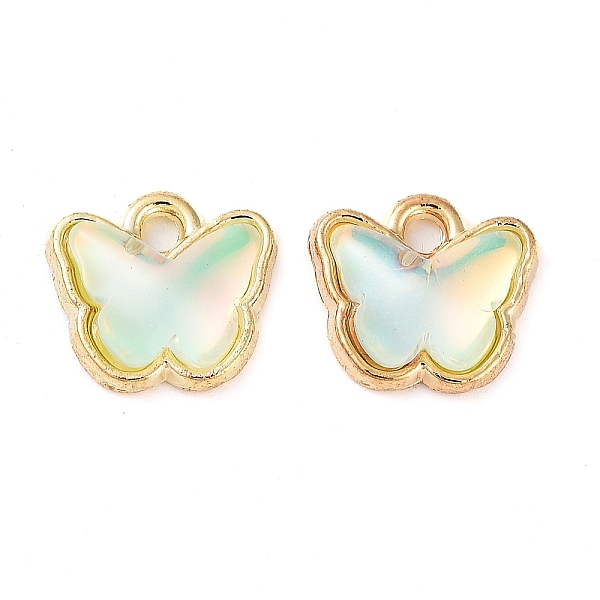 

PandaHall Rack Plating Alloy Glass Charms, Butterfly, Golden, Honeydew, 9x9.5x3.5mm, Hole: 1mm Alloy+Glass Butterfly Green
