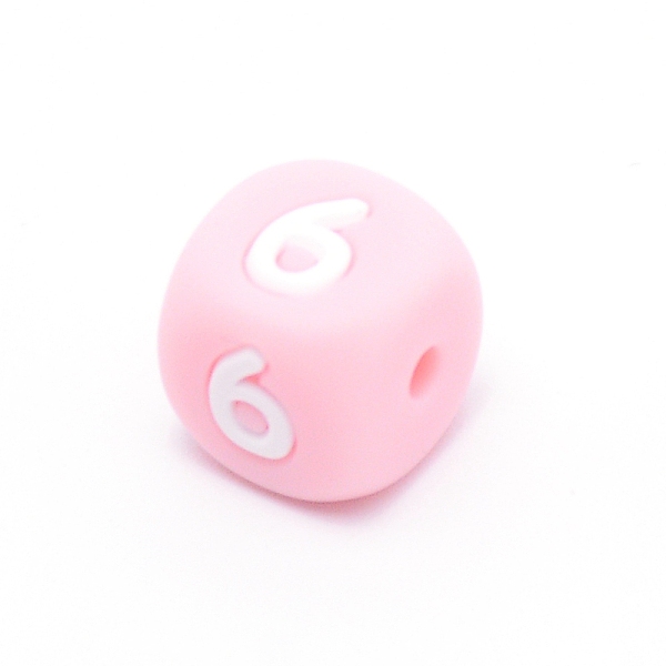 PandaHall Silicone Beads, for Bracelet or Necklace Making, Arabic Numerals Style, Pink Cube, Num.6, 10x10x10mm, Hole: 2mm Silicone Number...