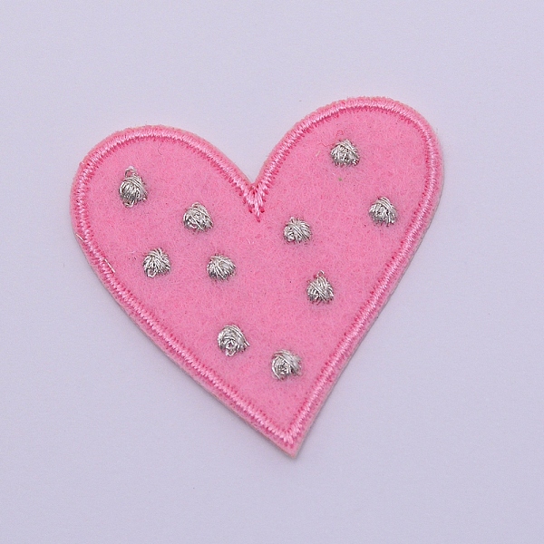PandaHall Computerized Embroidery Cloth Iron on/Sew on Patches, Costume Accessories, Appliques, Heart with Dot Pattern, Pink, 38x40x2mm...