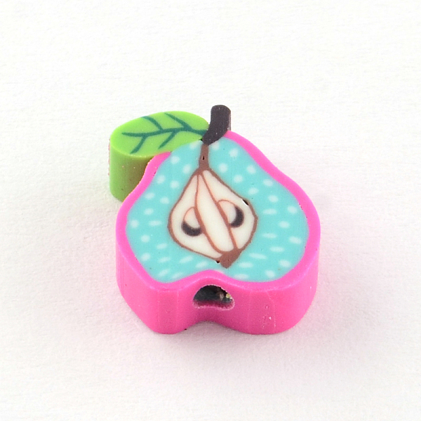 

PandaHall Handmade Pear Polymer Clay Beads, Deep Pink, 11~13x9~10x3~4mm, Hole: 1mm Polymer Clay Fruit Pink