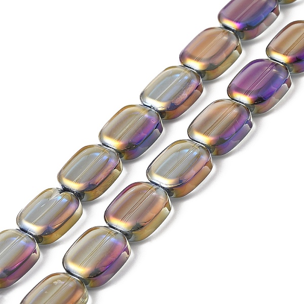 

PandaHall Transparent Electroplate Glass Bead Strands, Rainbow Plated, Rectangle, Purple, 12x10x4.5mm, Hole: 1mm, about 55pcs/strand...