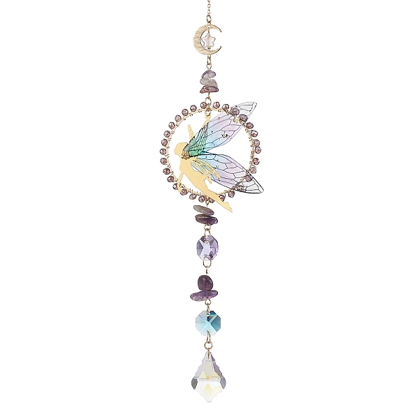 

PandaHall Fairy Brass & Resin Pendant Decorations, Natural Amethyst Chip & Glass Tassel for Garden & Home Decoration, Rosy Brown, 325mm...