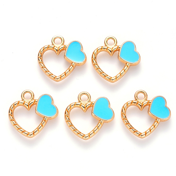 

PandaHall Alloy Enamel Pendants, Heart, Light Gold, Sky Blue, 18x18x2.5mm, Hole: 2mm Alloy+Enamel Heart Blue