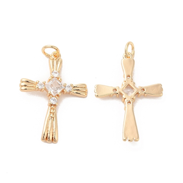 

PandaHall Brass & Glass & Cubic Zirconia Pendants, Cross Charm, Real 18K Gold Plated, 26x19x3mm, Hole: 3mm Brass+Cubic Zirconia Cross Clear