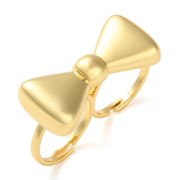 

PandaHall Brass Open Cuff Rings, Bowknot, Real 18K Gold Plated, Adjustable Brass Bowknot