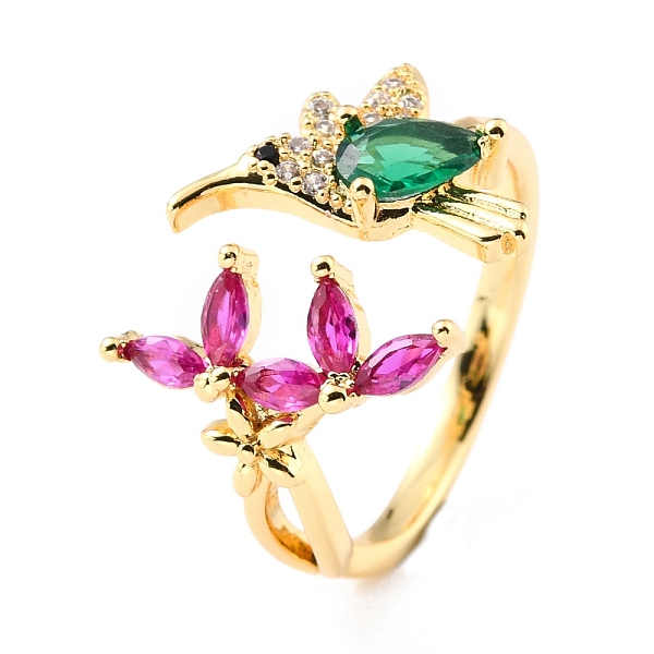 

PandaHall Brass Micro Pave Cubic Zirconia Cuff Rings, Open Rings, Bird & Flower, Real 18K Gold Plated, Colorful, US Size 5 3/4(16.3mm)...
