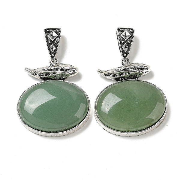 

PandaHall Natural Green Aventurine Pendants, Antique Silver Plated Alloy Oval Charms, 47x42x13mm, Hole: 16x7mm Green Aventurine