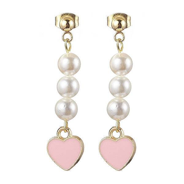 

PandaHall Natural Shell Pearl Dangle Earrings, with Alloy Enamel Heart Pendants and 304 Stainless Steel Stud Earring Findings, Golden...