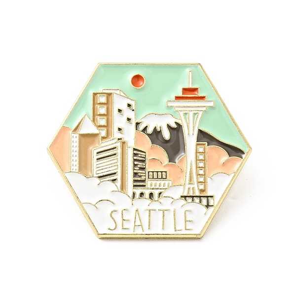 

PandaHall Creative Landscape Theme Enamel Pin, Gold Plated Alloy Word Seattle Badge for Backpack Clothes, Hexagon Pattern, 26x30x1.5mm...